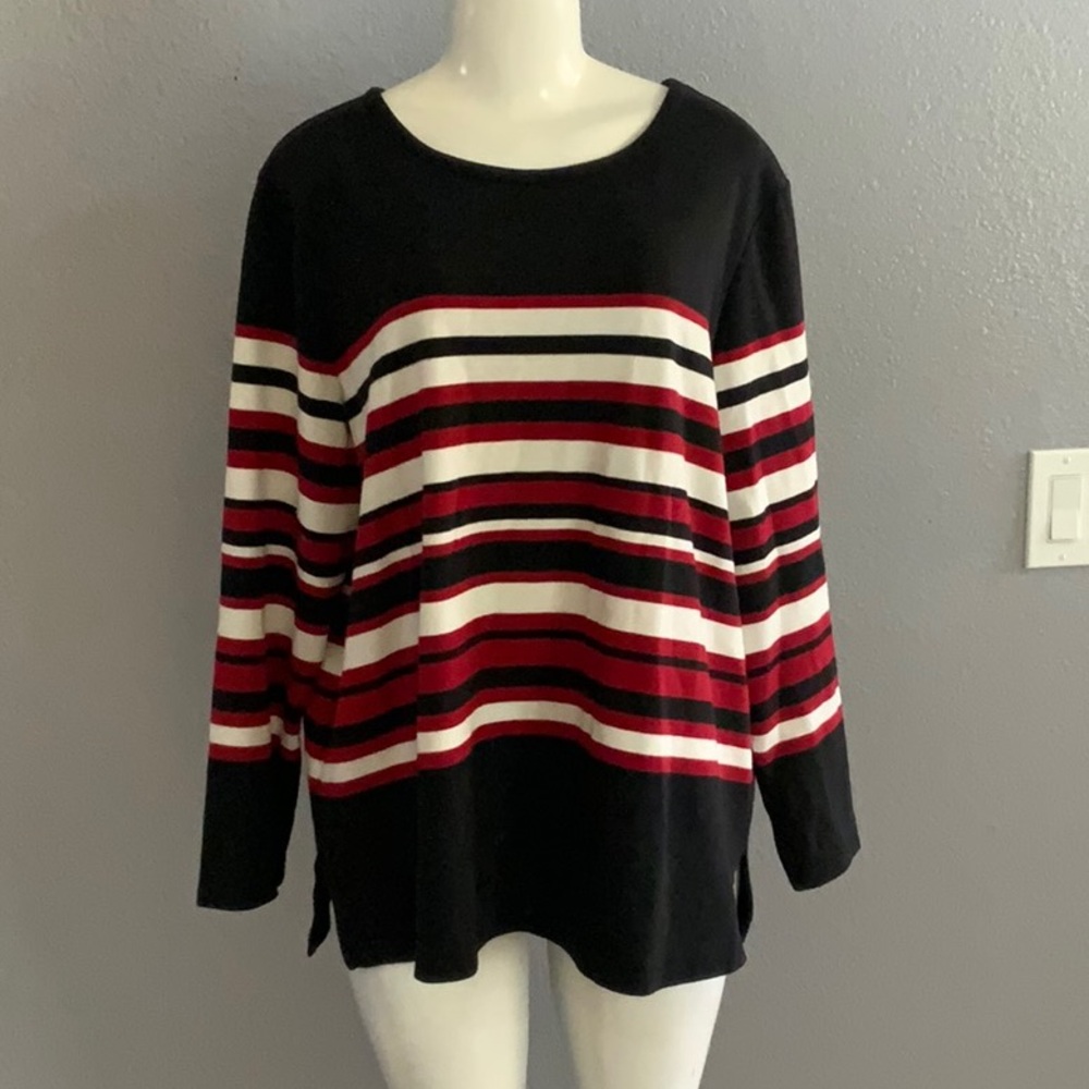 Essentials Striped Sweater in Black, Red, and White